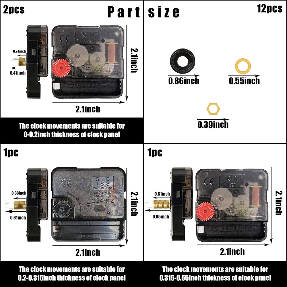 4 PCS High Torque Quartz Clock Movement Mechanism Replacement Clock Kit with 5 D