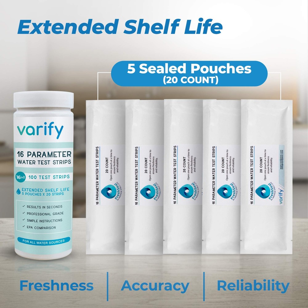 Varify 17in1 Complete Drinking Water Test Kit - 100 Strips + 2 Bacteria Teste...