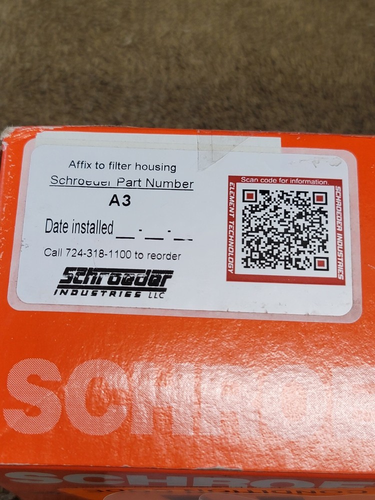 2 Schroeder Hydraulic Fluid Filter Element A3 A-3 NEW