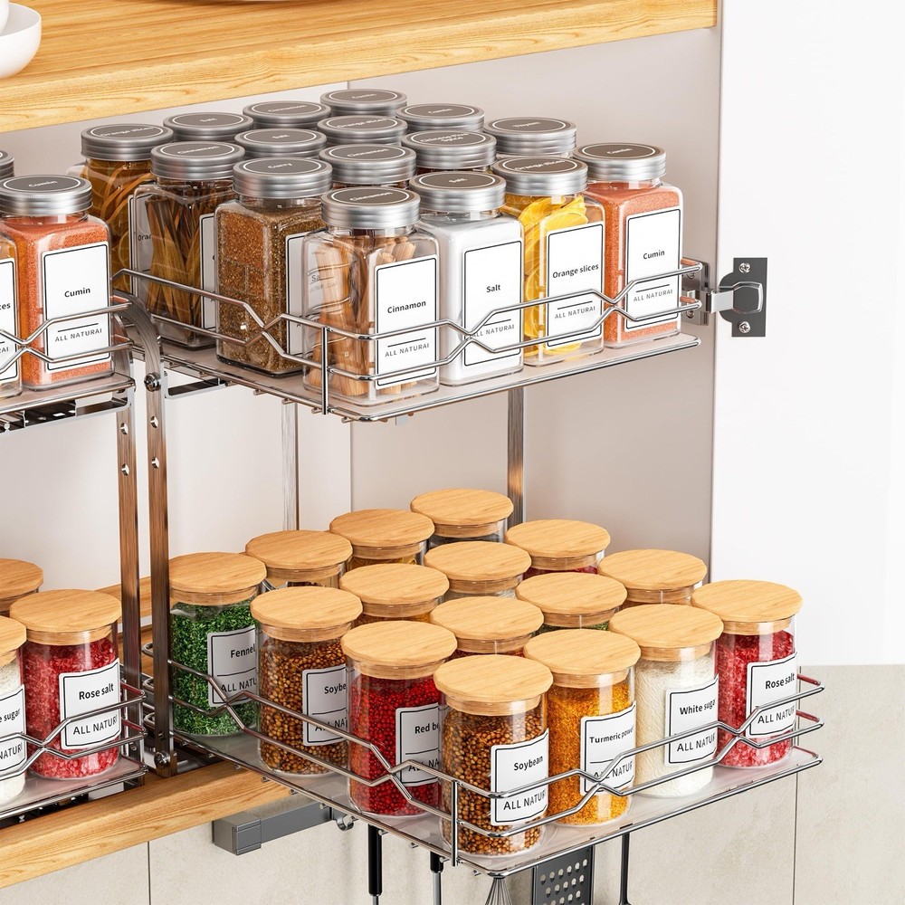 BOIVSHI Pull Out Spice Rack, 2 Tier Spice Organization