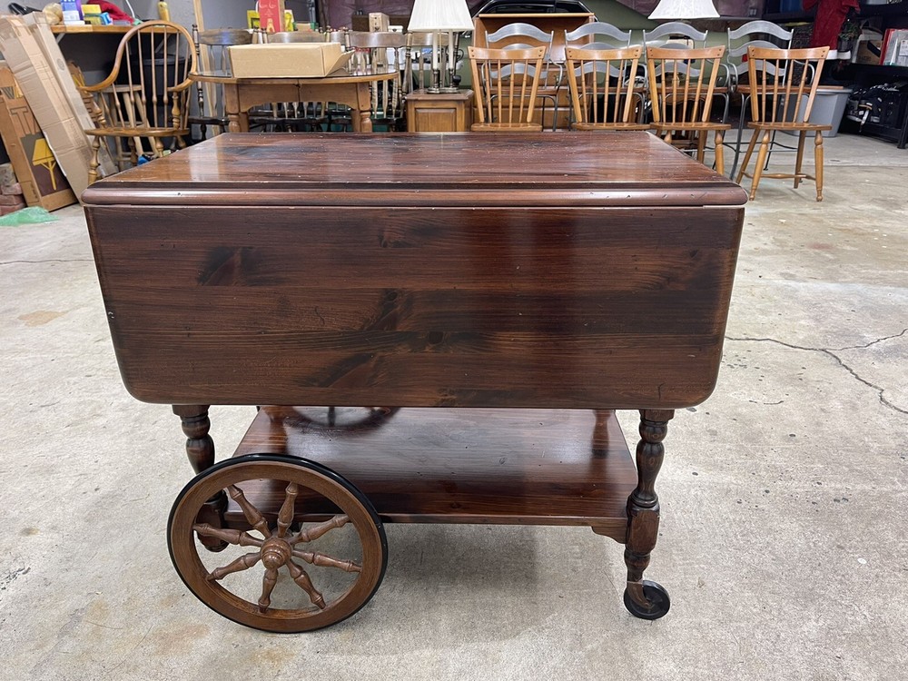 Ethan Allen Maple Tea Bar Cart Kitchen Drop Leaf Side Table with wheels & Handle