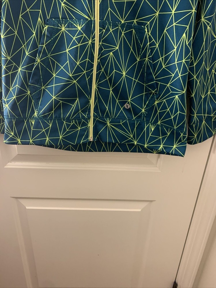 Xersion Boys Full Zip Jacket Spider Web Pattern Size L 14/16 Blue Green