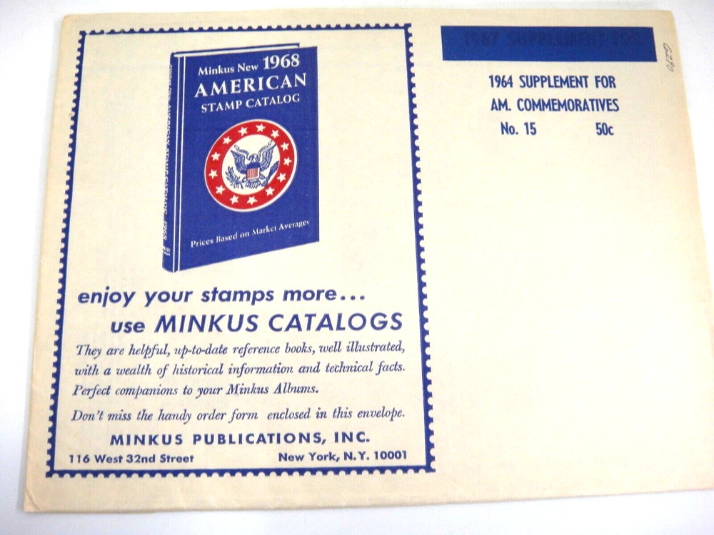 Minkus 1964 American Commemorative Stamp Album Supplement w UN #15 NOS