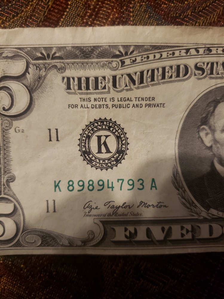 Vintage $ 5 1977 Misshapen