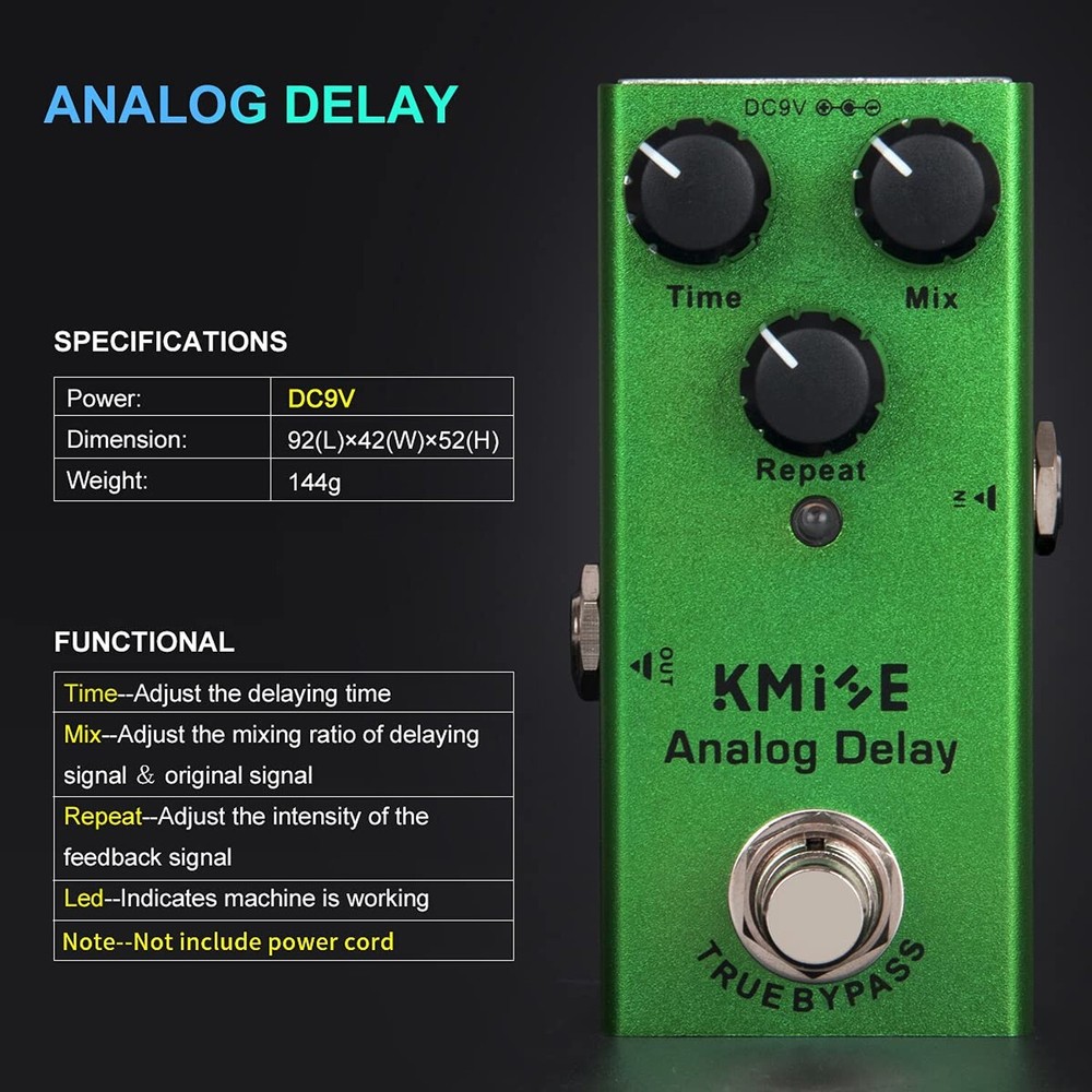 Kmise Analog Delay Electric Guitar Effects Pedal Mini Single Type DC 9V True ...