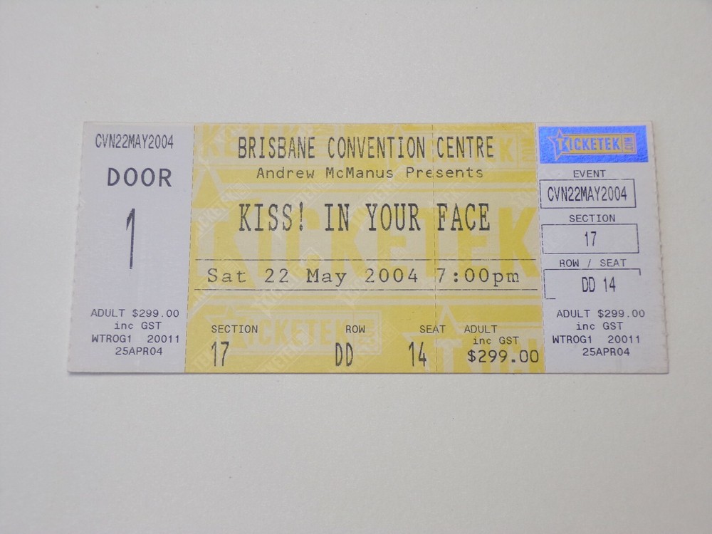 KISS Full Ticket Stub 2004 Rock The Nation Concert Tour Brisbane Australia