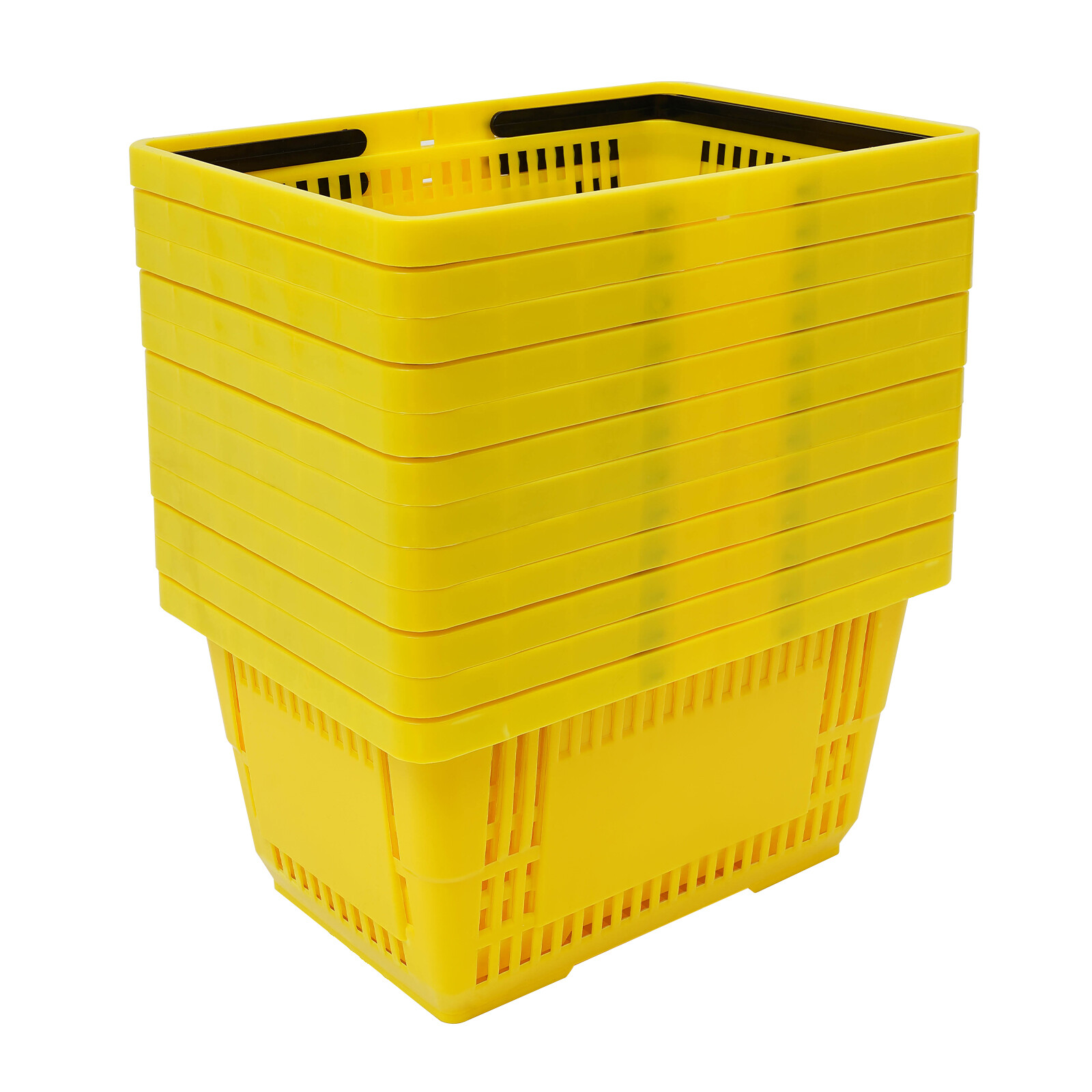 12 Packs 28L Plastic Shopping Baskets with Handles Yellow Store Retail Baskets