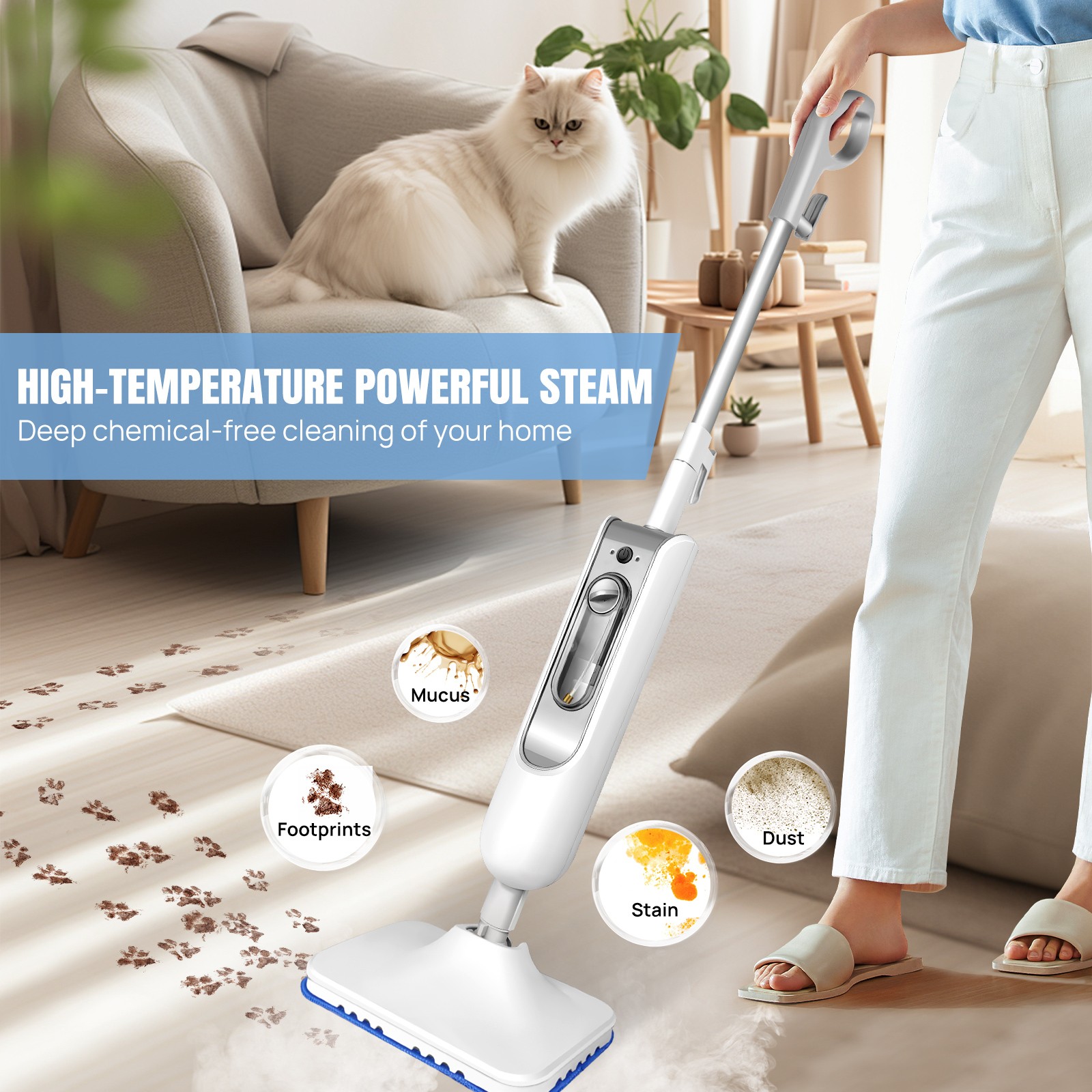2500W Steam Mop Hard Wood Floor Cleaner with 2 Pads / Powerful Steam Cleaner