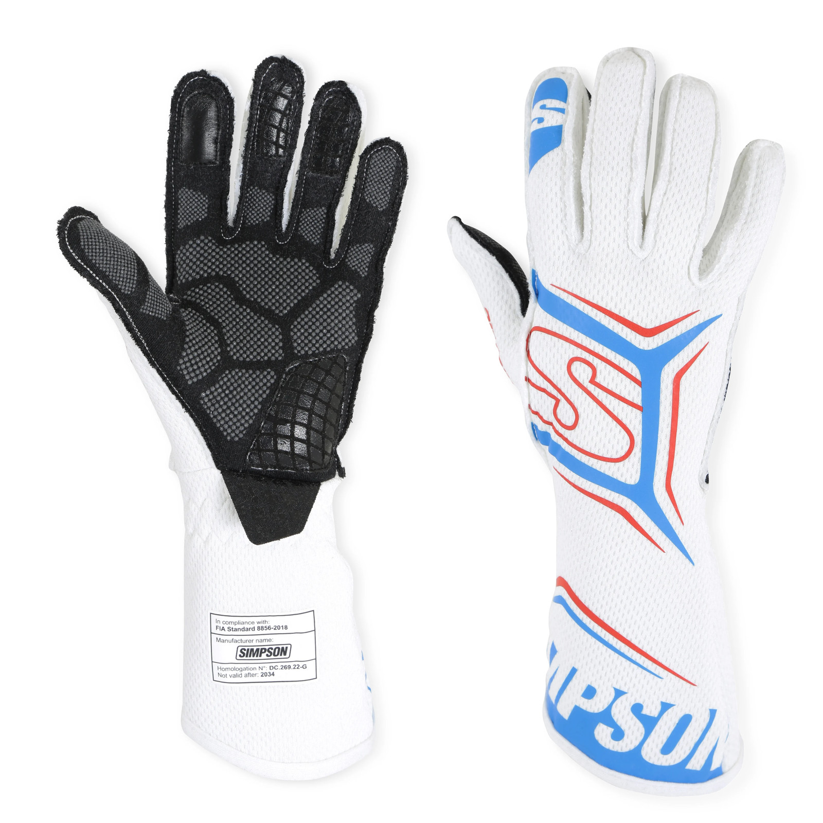 Simpson Racing MGZW Magnata Gloves White/Blue XXL - Pair