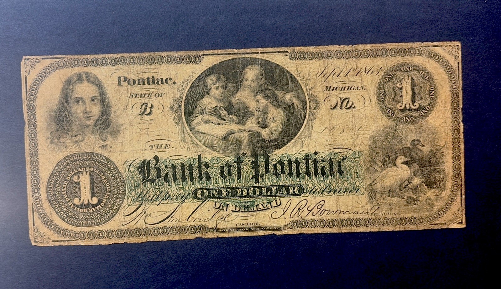 Bank Of Pontiac Michigan $1 1863 S/N 1286
