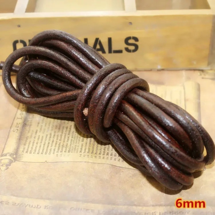 Round Leather Cord Antique Distressed Various Colors Lengths Widths 2/3/4/5/6/8m