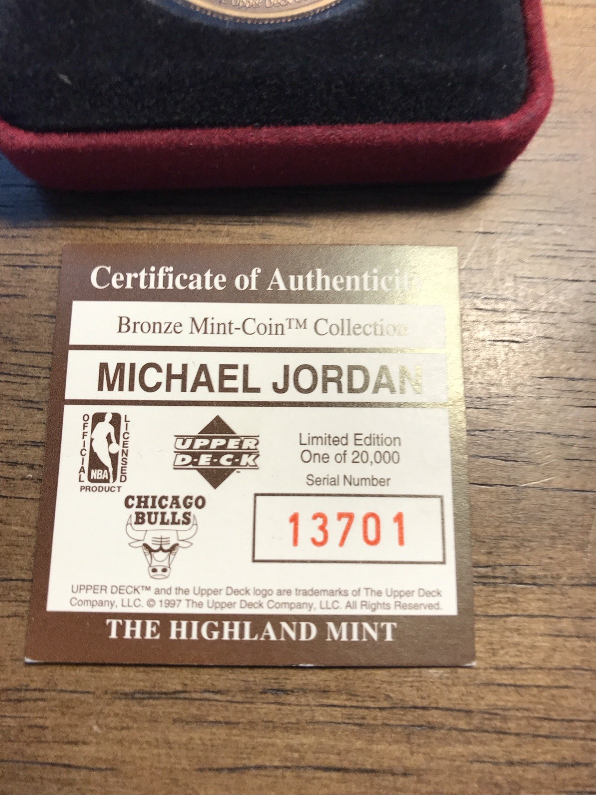 Michael Jordan Chicago Bulls Highland Mint Limited Edition Bronze Coin