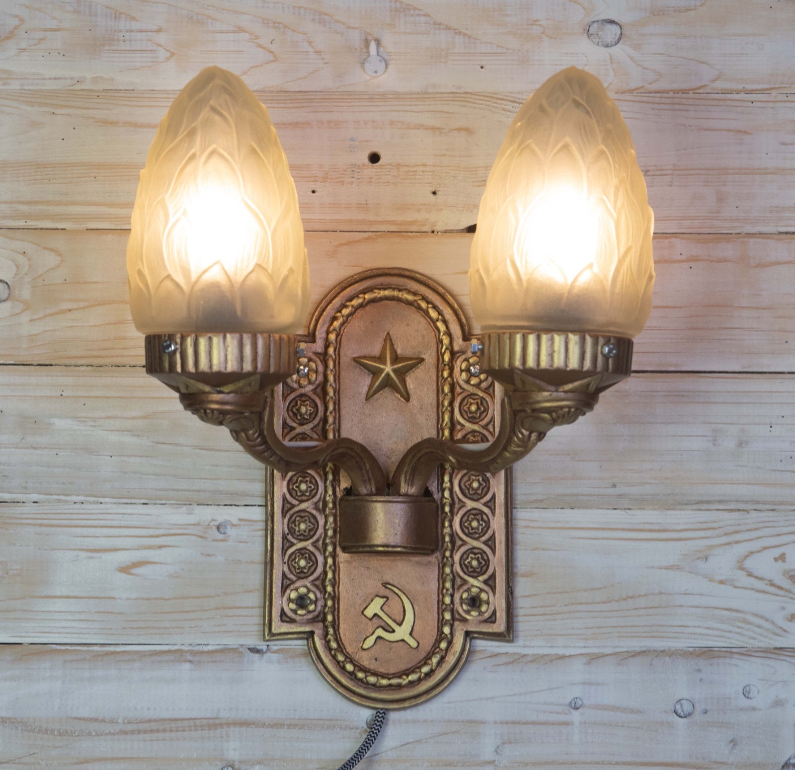 Vintage Soviet Wall Sconce Stalinist Empire Style with 2 Bulbs E26/E27