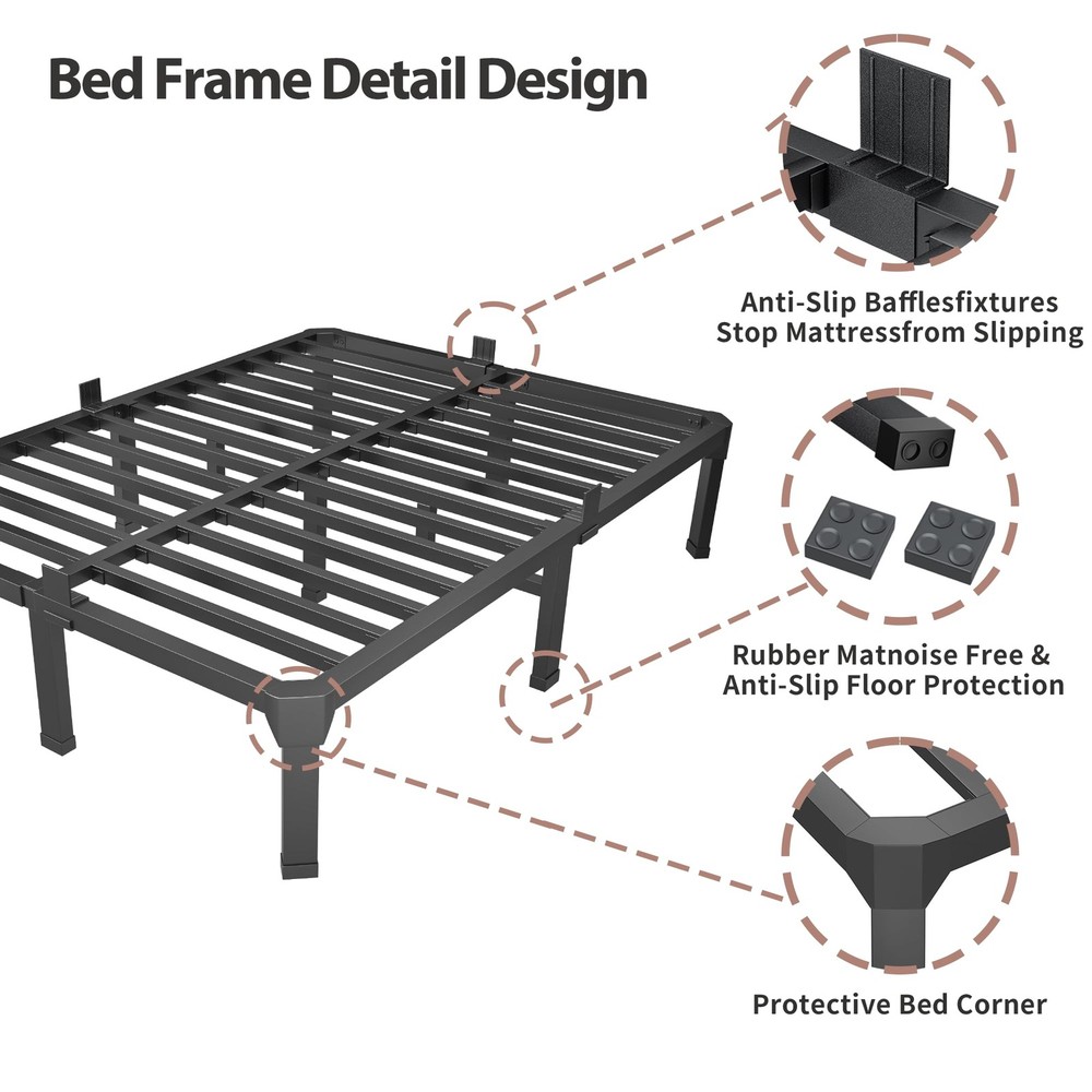 18 Inch Full Size Bed Frame with Mattress Slide Stopper - Double Black Basic ...