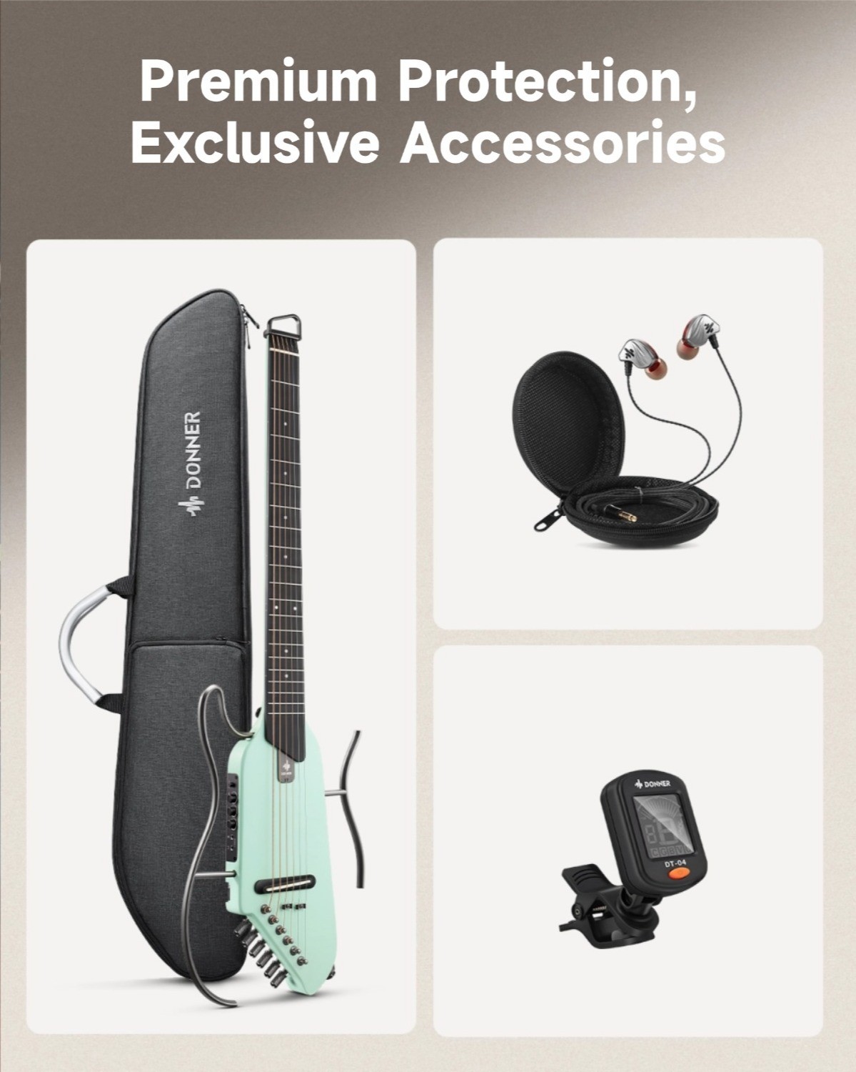 Donner HUSH I Acoustic Electric Guitar Headless Travel With All Accessories