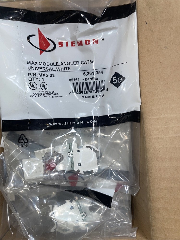 (C) MX5-02 Siemon Category 5e MAX5e Angled Jack, White New!⚡️