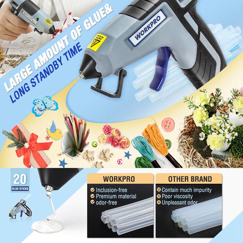 WORKPRO Cordless Mini Hot Glue Gun Fast Preheating Glue Gun Kit w/20 PCS Sticks