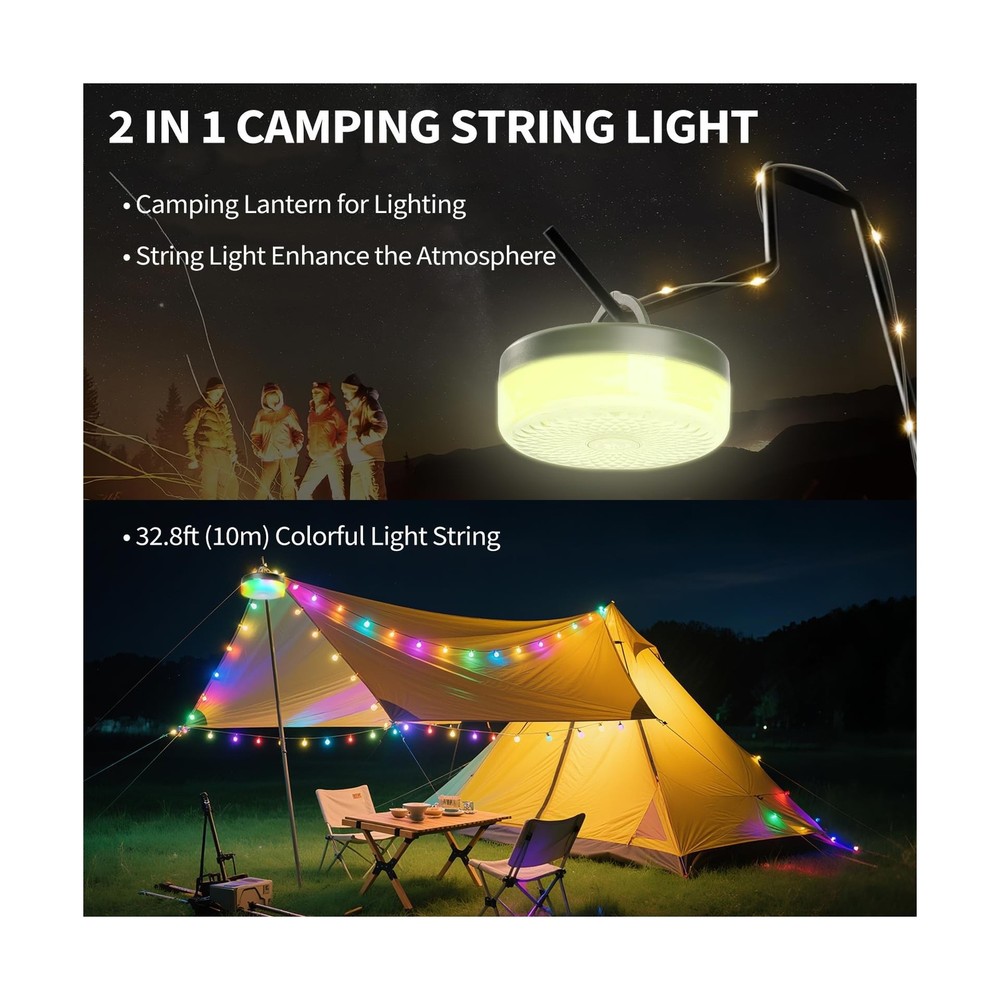 Camping String Lights, 4000mAh Rechargeable Tent Lights String with... Fast Ship
