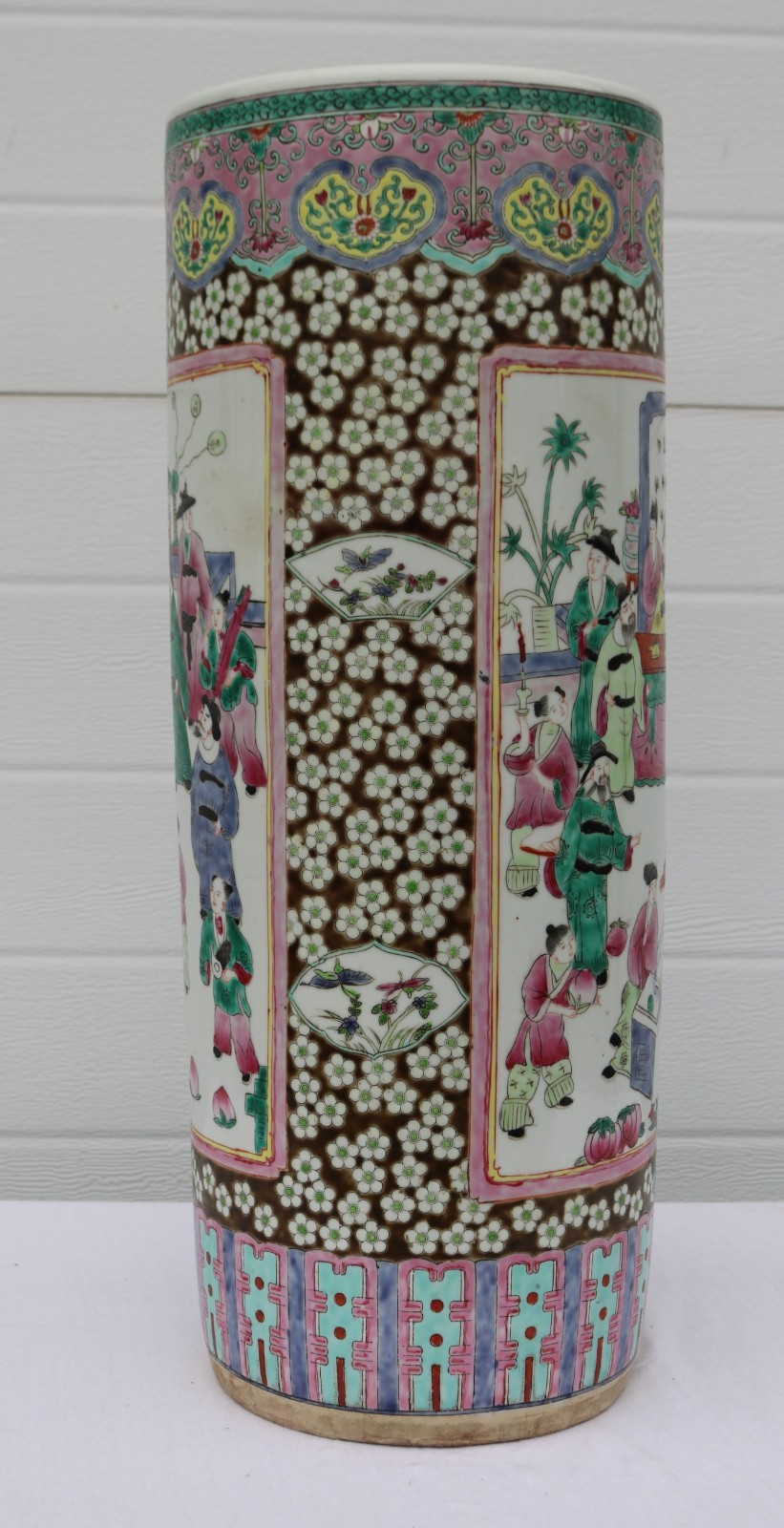 Vintage Large Mid Century Famille Rose Porcelain Umbrella Stand 24"