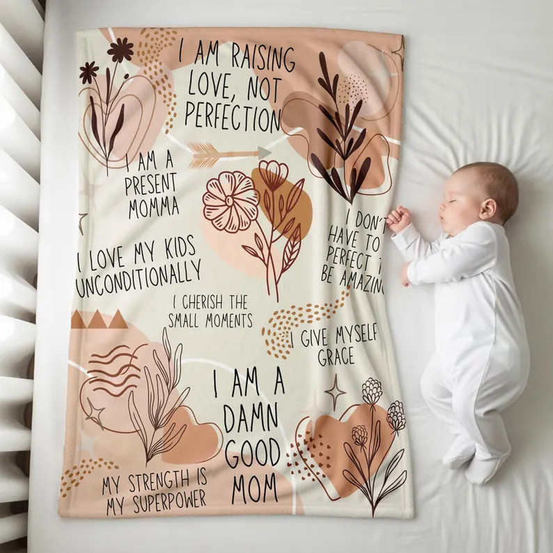 Boho Mom Affirmation Sherpa Blanket Positive Vibes