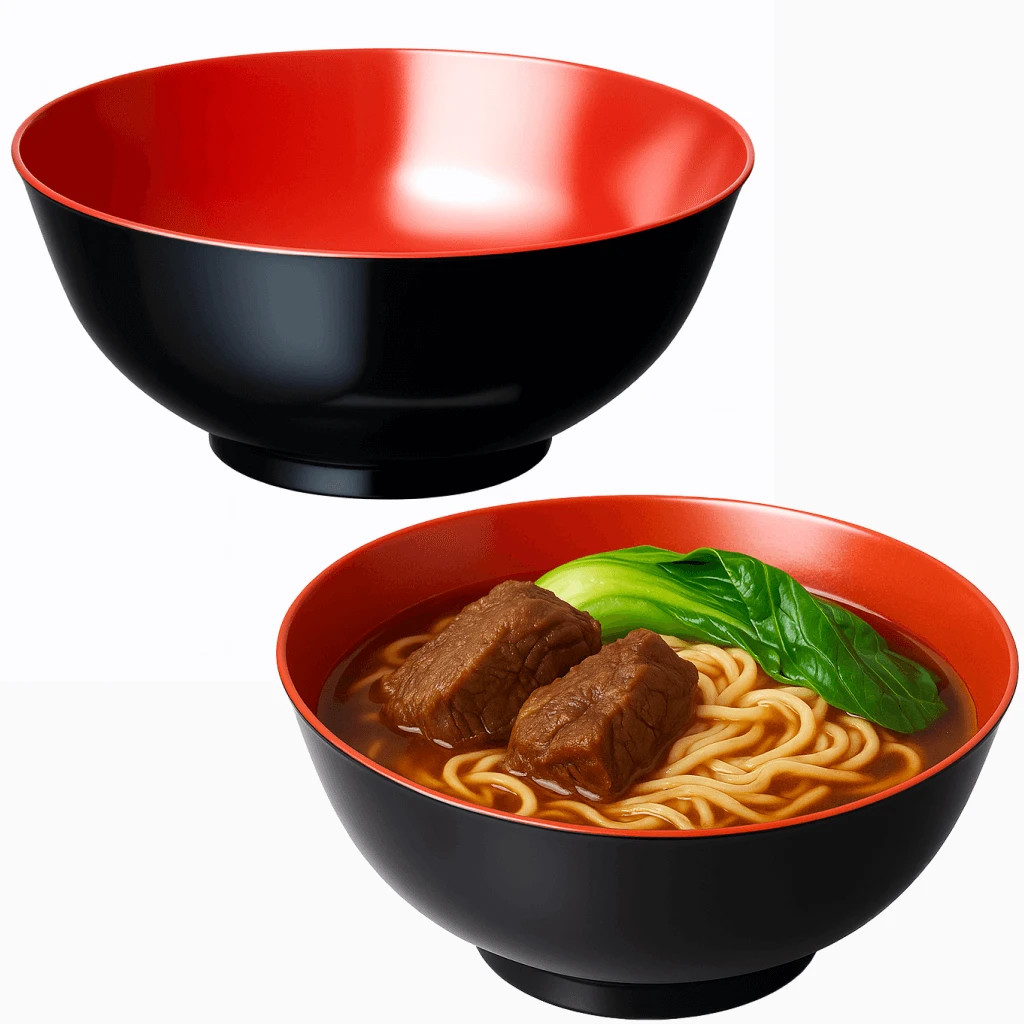 2 Pack Japanese Ramen Soup Black Red Plastic 52 oz Large Noodle Bowl S-2396x2