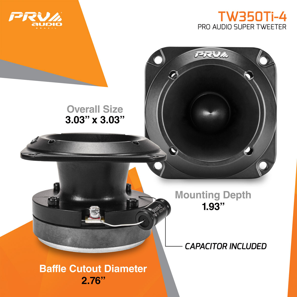 2x PRV 240 Watts Car Audio 3" Super Tweeter TW350Ti-4 Bullet 4 Ohms Titanium