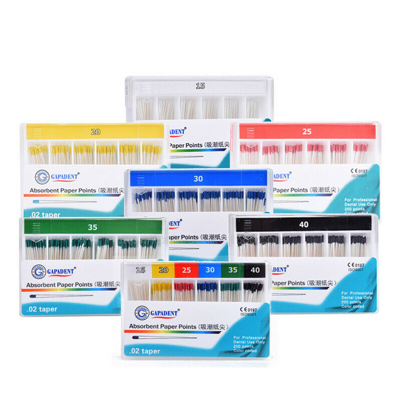 Dental Absorbent Paper Points Color Coded Taper 0.02 Eododontic Root Canal 15-40
