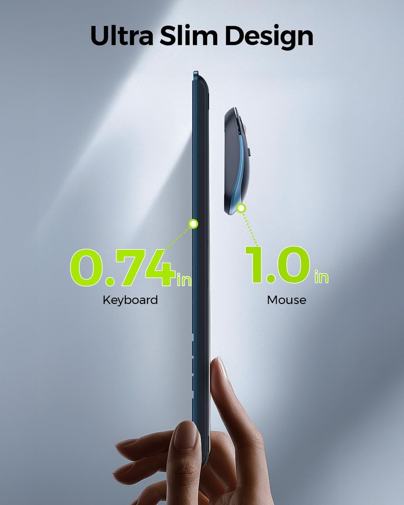 Wireless Keyboard Mouse Combo Full Size Slim 2.4G Numeric Keypad Black Blue