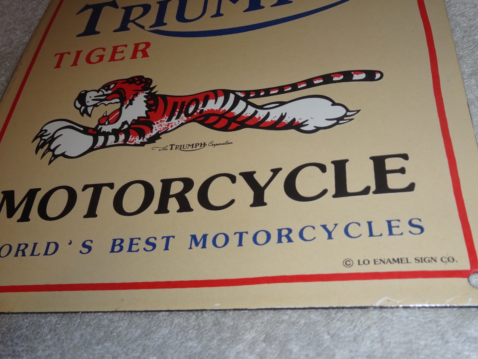 VINTAGE TRIUMPH T110 MOTORCYCLE DEALER TIGER 10" PORCELAIN METAL GASOLINE ⛽ SIGN
