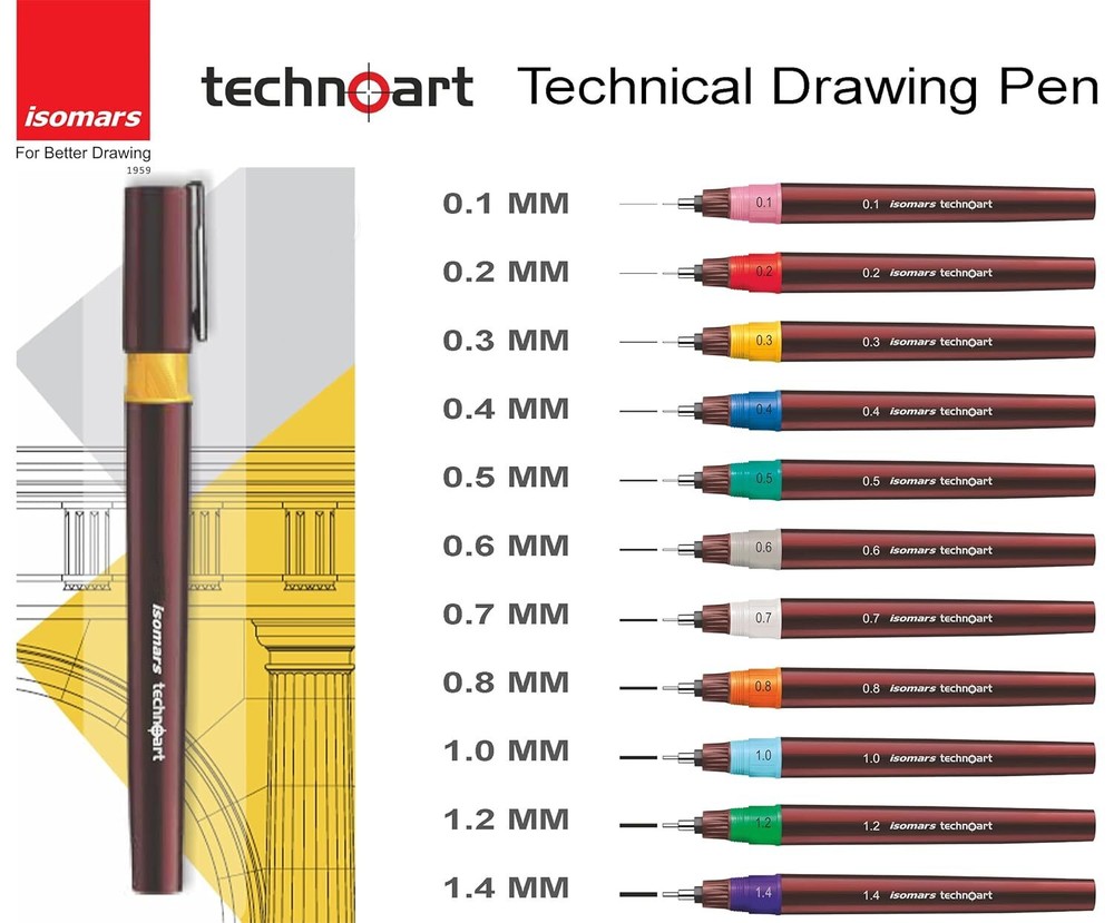 Isomars Technical Extra Fine Drawing Pen Set 0F 8,Black