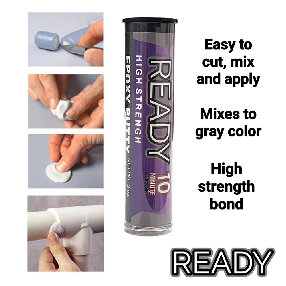 Ready High Strength Epoxy Putty, 10 Minute Quick Set, High Temperature, Meta...