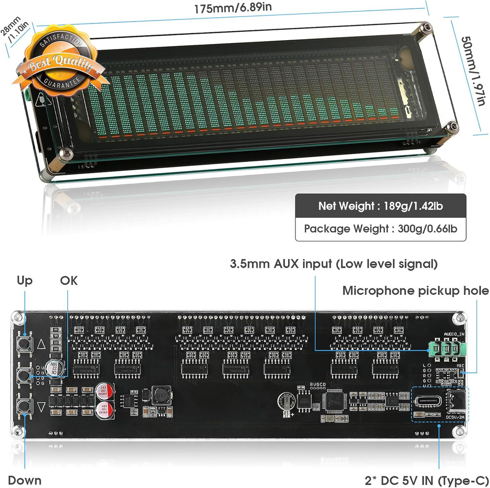 Audio Spectrum Analyzer VFD Display MIC Input Sound Level Meter Pro