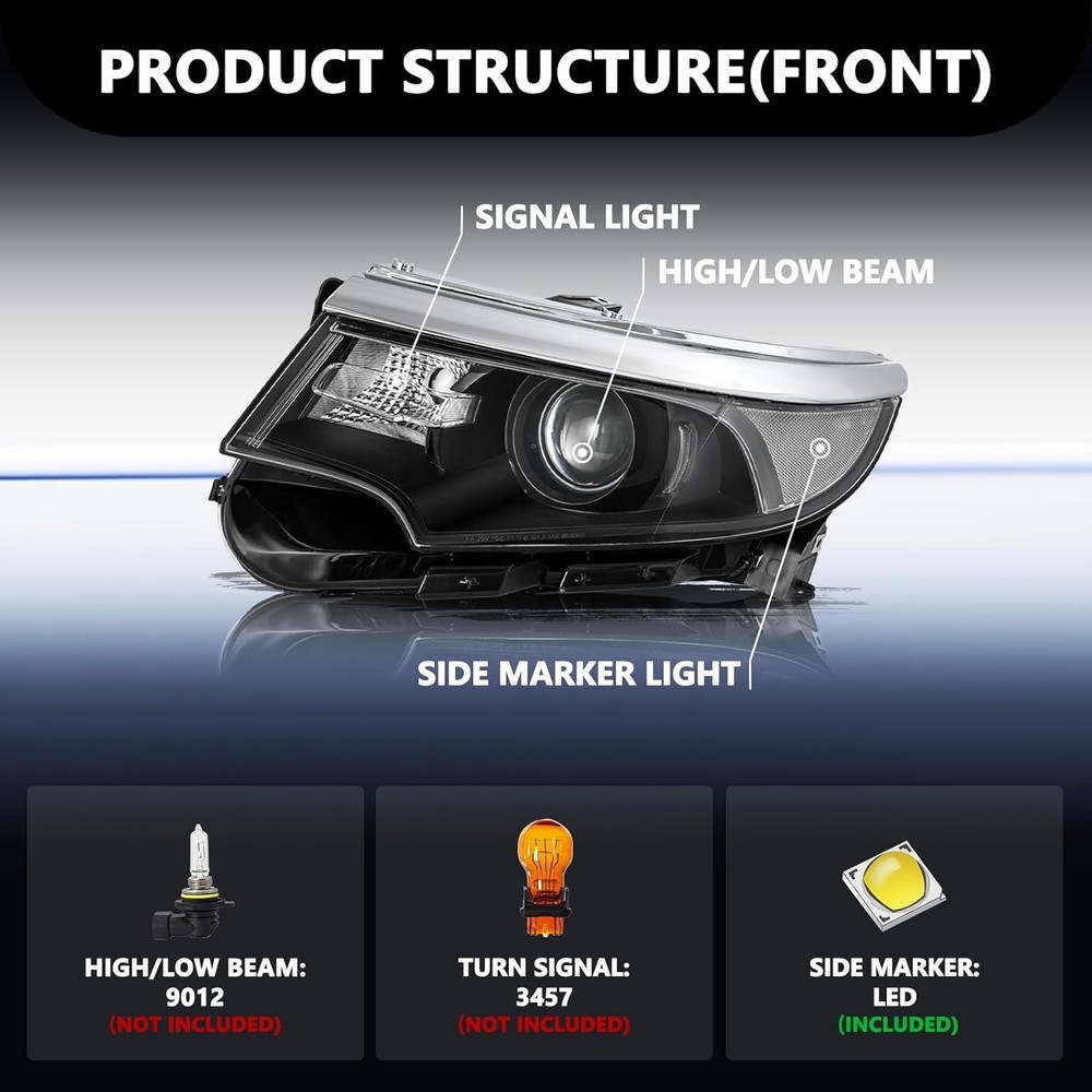 Headlight Assembly Compatible with 2011-2014 Ford Edge Projector OE Style Headla