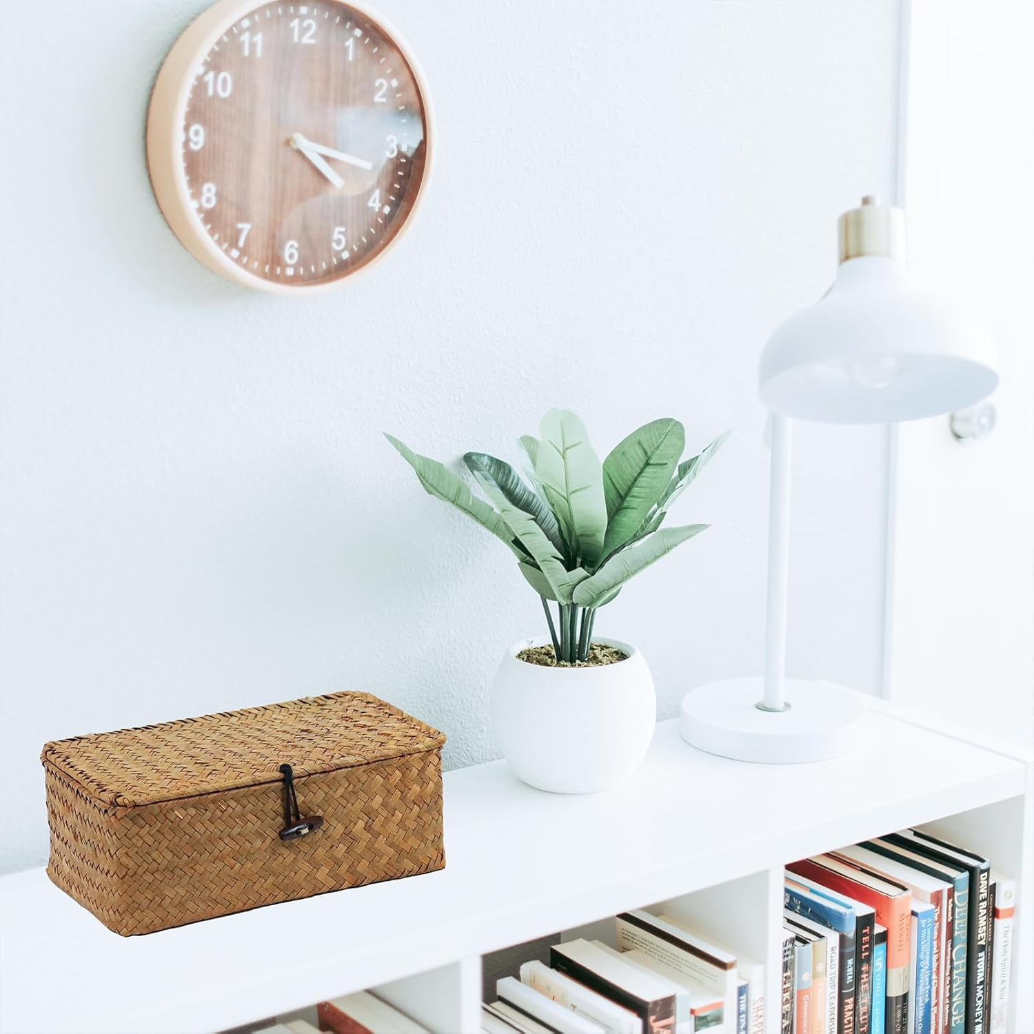 Wicker Storage Basket with Lid, Natural Seagrass Storage Baskets for Organizing,