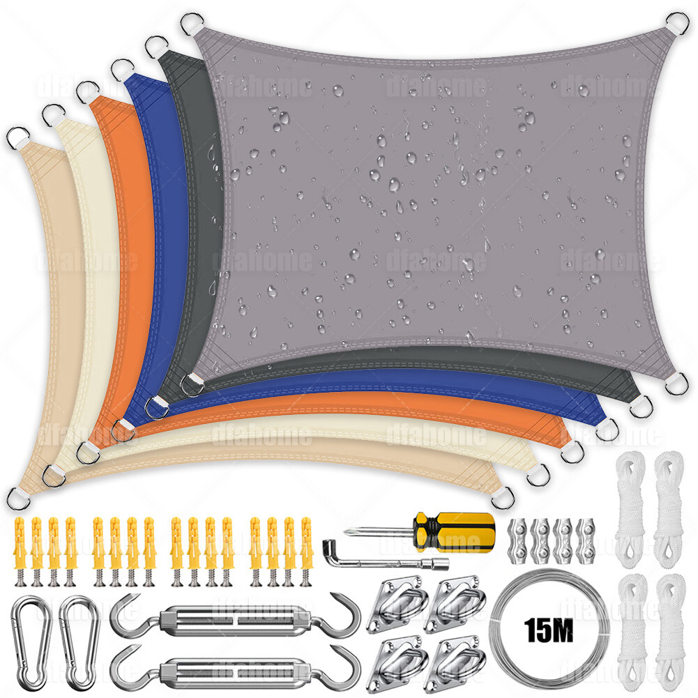 Sun Shade Sail Outdoor Shade Cover with Hardware Kit for Patio Garden Backyard
