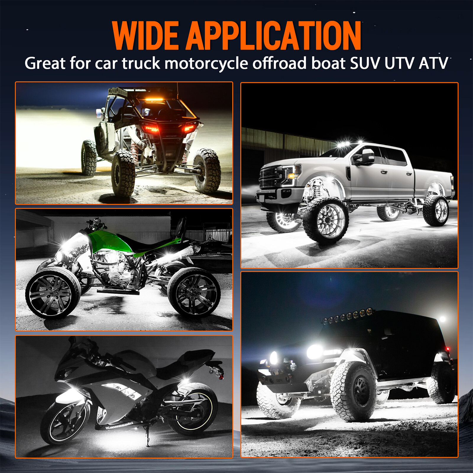 Pure White LED Rock Lights 8 Pods - Waterproof LED Underglow Underbody Light