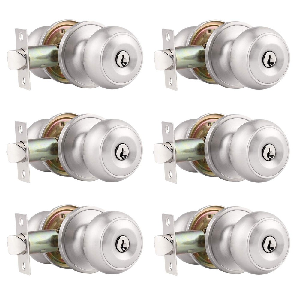 Probrico (6 Pack) Satin Nickel Round Entry Door Knobs Keyed 6,