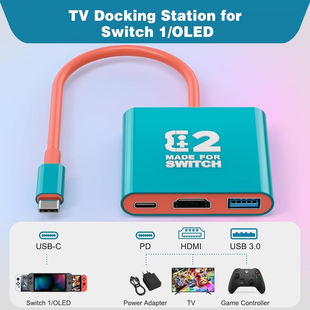 Portable 4K HDMI Dock for Switch, OLED, and Steam Deck - Charge While You Play!