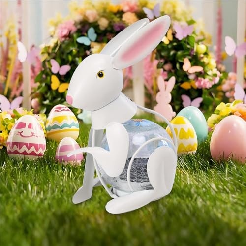 Metal White Rabbit Solar Lights Decorative, Bunny Easter Decorations rabbit