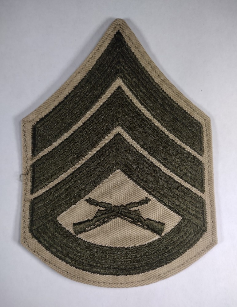 USMC Staff Sergeant E-6 Green on Khaki & Tan Embroidered Patch