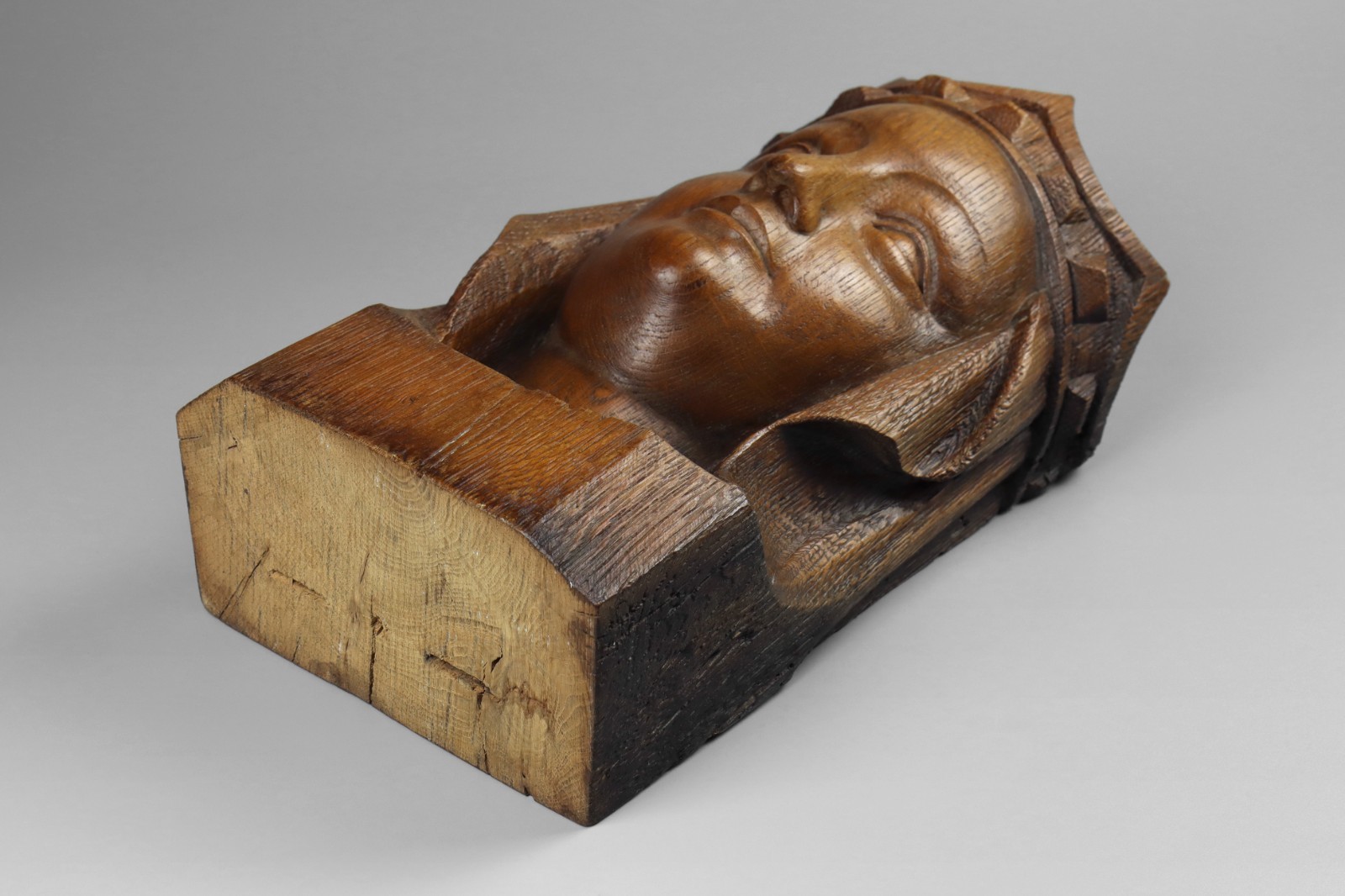 Antique 19th Century Ecclesiastical Gothic Carved Wood Head Of The Madonna