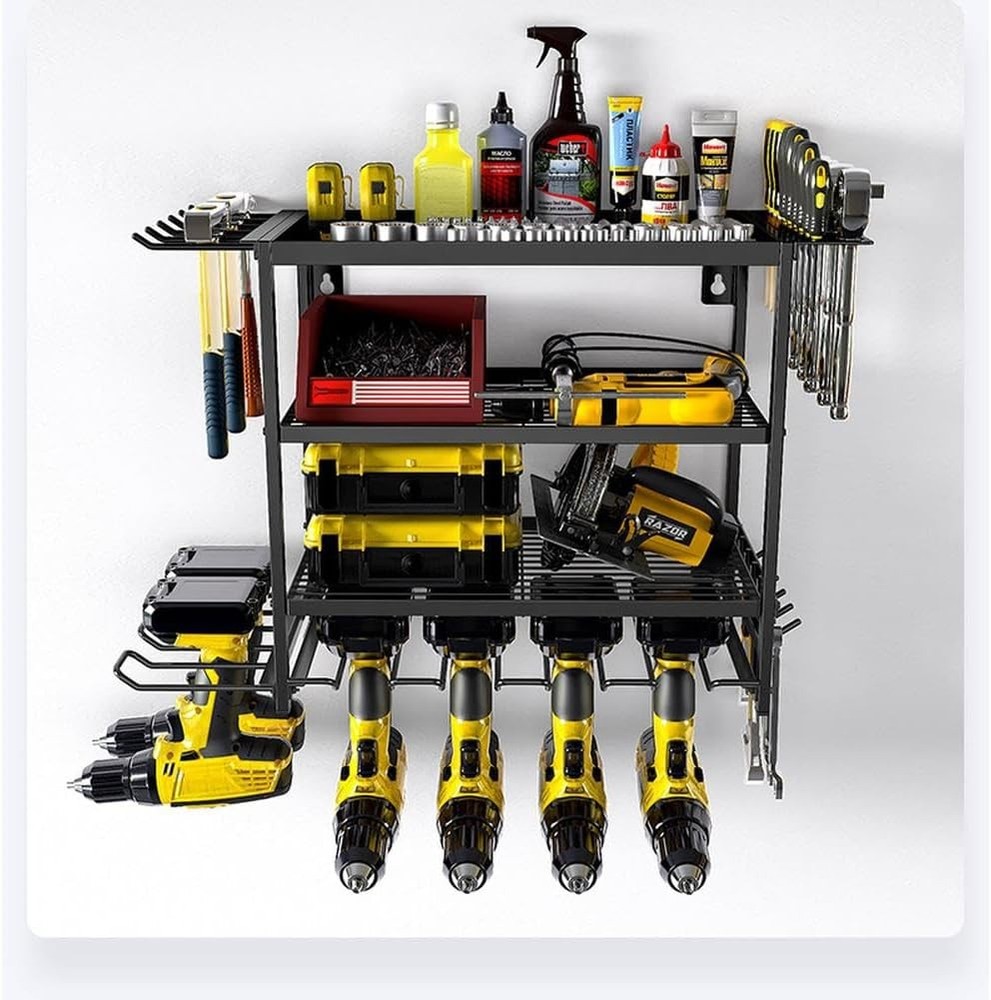 4-Layer Wall Mounted Power Tool Storage Rack with Drill Holder, Screwdriver Rack