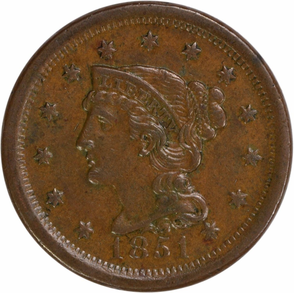 1851 Large Cent EF Uncertified #1001