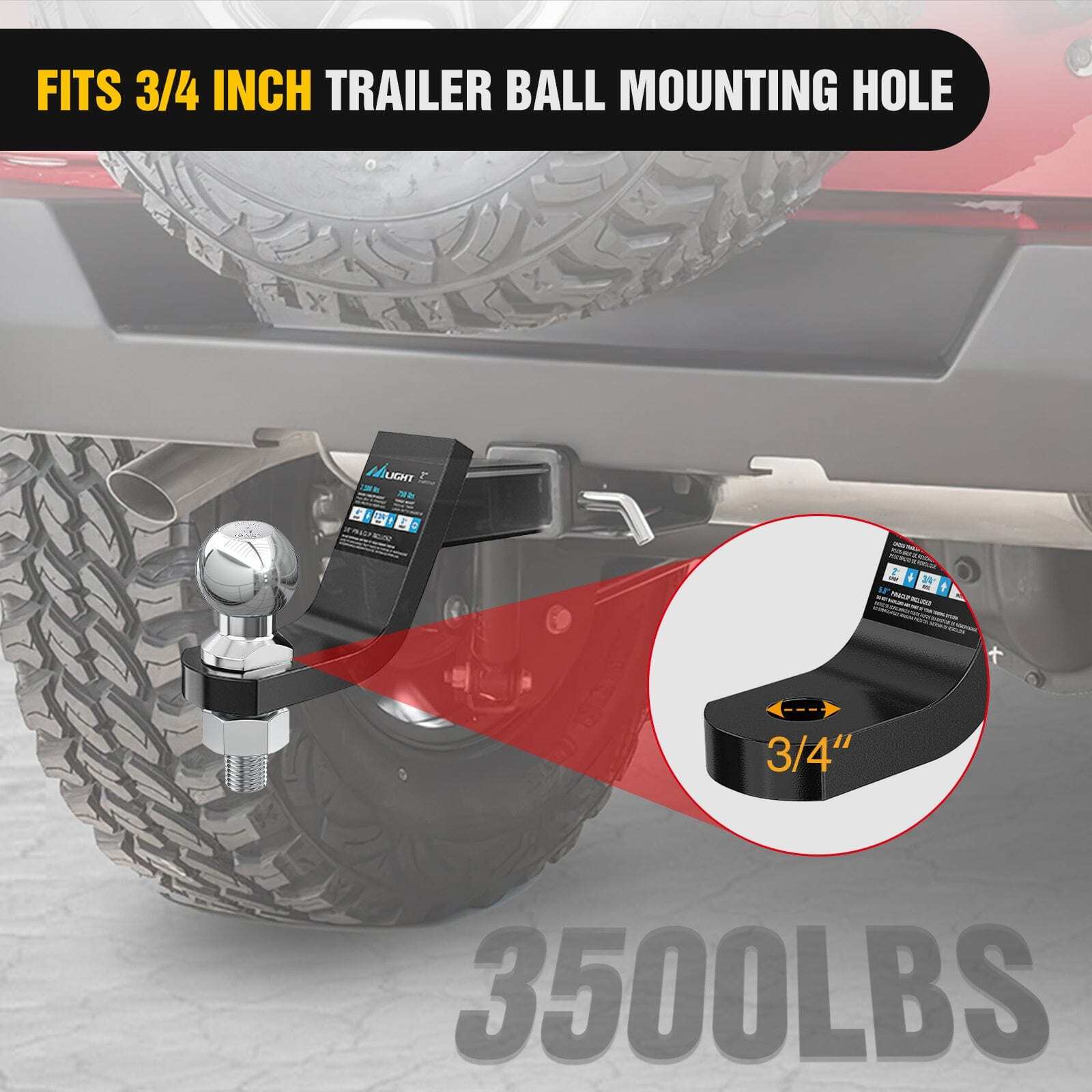 Nilight 2 Inch Diameter Chrome Trailer Hitch Ball, New