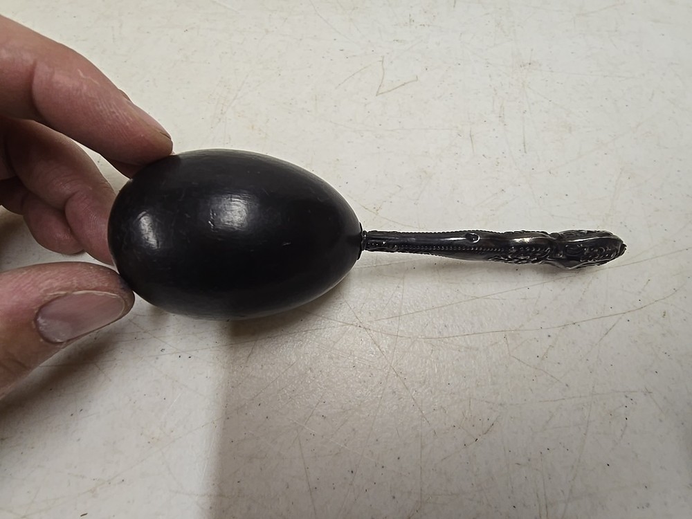 Antique Victorian Sterling Silver Handle Sewing Sock Darning Egg