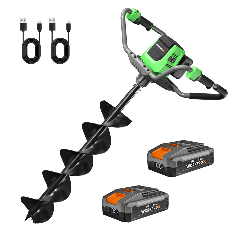 WORKPROX 40V Electric Auger Post Hole Digger 8" Earth Auger Brushless 4A Battery