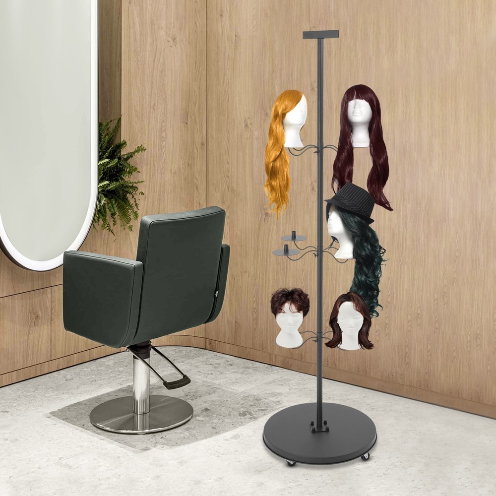 12-head Wig Display& Storage Rack Adjustable Wig Stand With Lockable Wheels