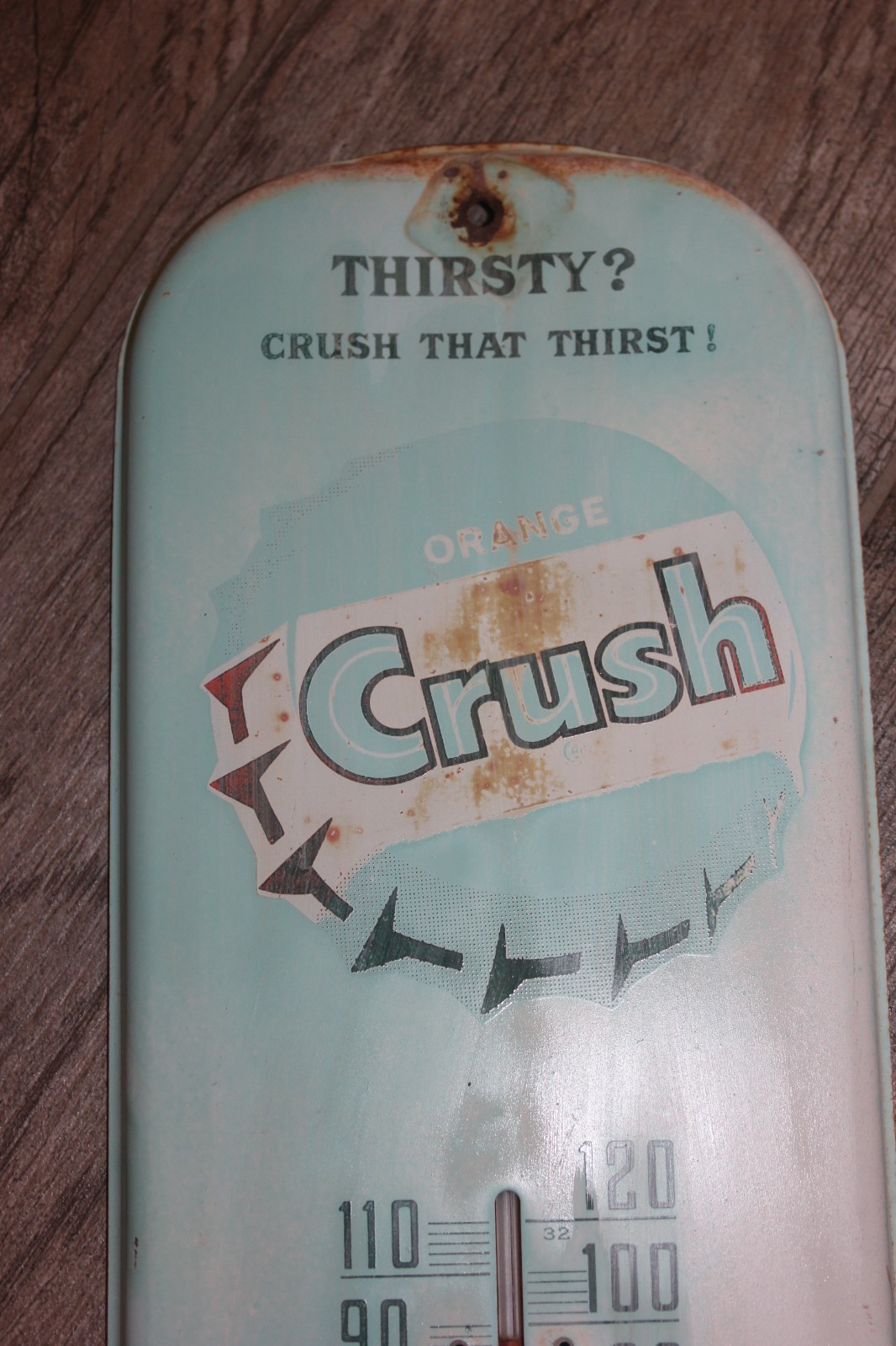 Vintage Rare Original Orange Crush Soda Metal Advertising Thermometer 6" x 16"