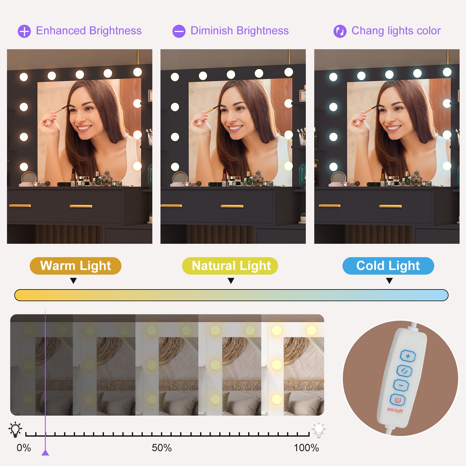 Large Vanity Makeup Table Dressing Desk With 11 LED Lighted Mirror & 7 Drawers