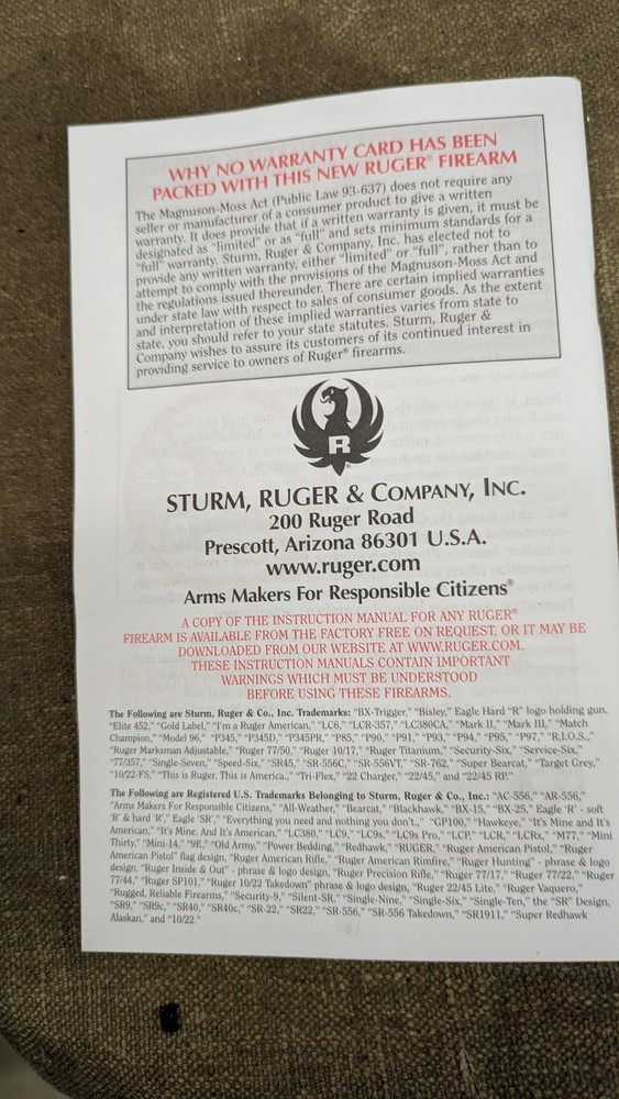 Instruction Manual, Ruger SR1911 Instruction Manual